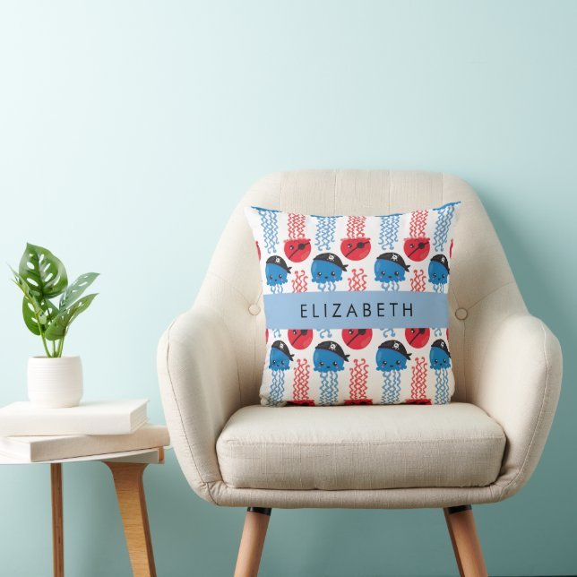 Pirate Jellyfish, Jellyfish Pattern, Your Name Cushion (Chair)