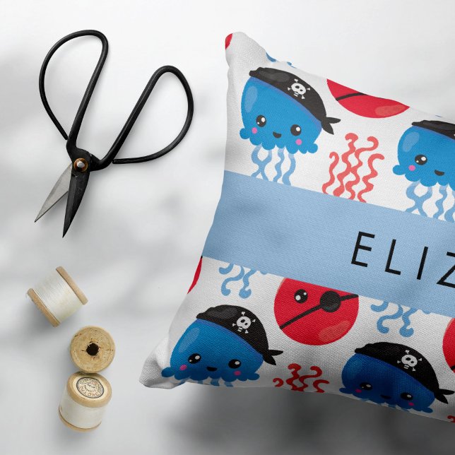 Pirate Jellyfish, Jellyfish Pattern, Your Name Decorative Cushion (Creator Uploaded)