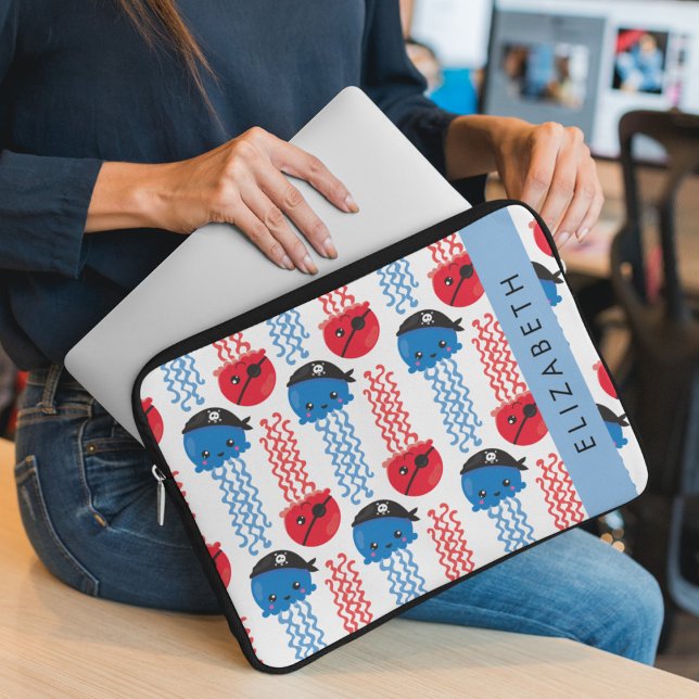 Pirate Jellyfish, Jellyfish Pattern, Your Name Laptop Sleeve (Creator Uploaded)