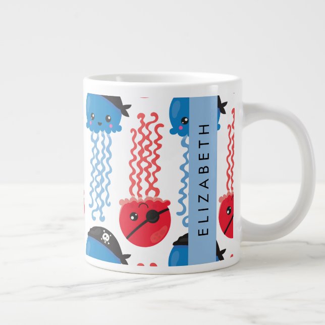 Pirate Jellyfish, Jellyfish Pattern, Your Name Large Coffee Mug (Right)