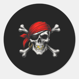 Pirate Jolly Roger Flag And Skull Crossbones Hallo Classic Round Sticker