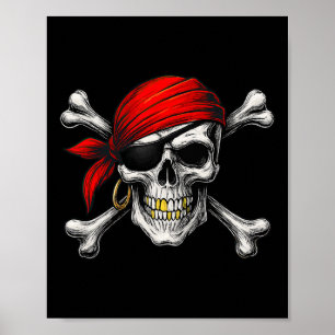 Pirate Jolly Roger Flag And Skull Crossbones Hallo Poster