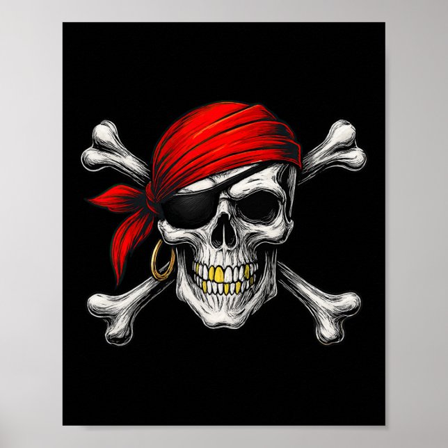 Pirate Jolly Roger Flag And Skull Crossbones Hallo Poster (Front)