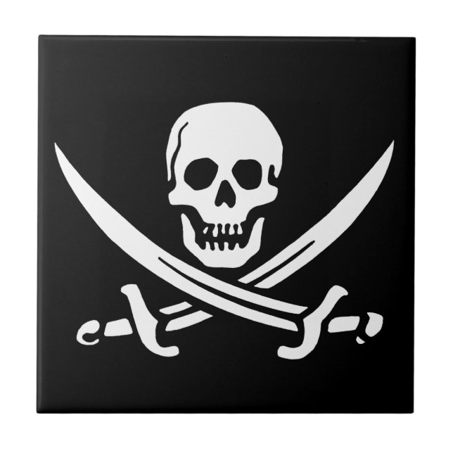 Pirate Jolly Roger Skull Ceramic Tile (Front)