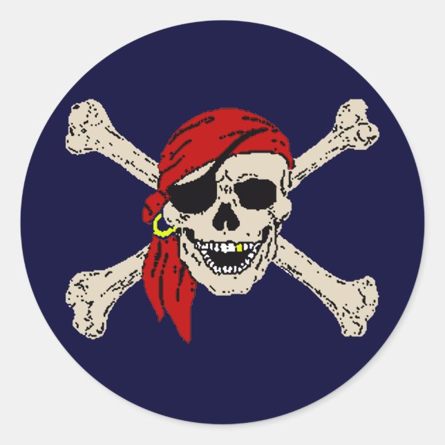 Pirate, Jolly Roger, Skull Classic Round Sticker (Front)
