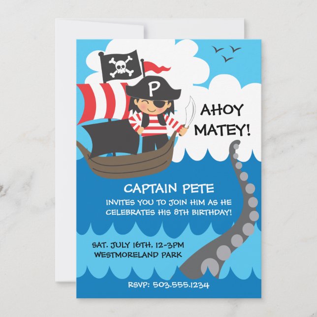 Pirate Kid Birthday Invitations (Front)