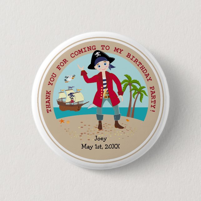 Pirate kid birthday party 6 cm round badge (Front)