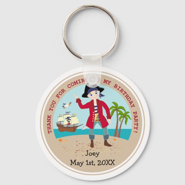 Pirate kid birthday party key ring (Front)