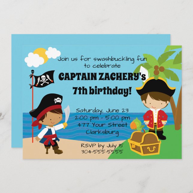 Pirate Kids Birthday Party Invitation (Front/Back)