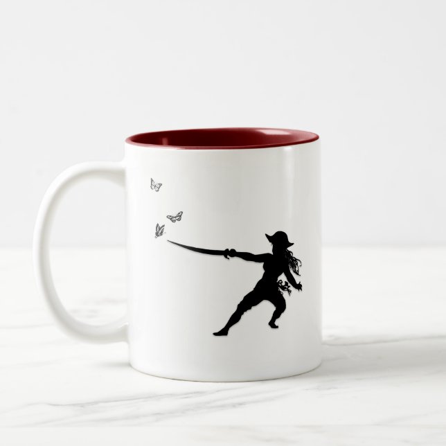 Pirate Lady Captain Sword fight Butterflies Two-Tone Coffee Mug (Left)