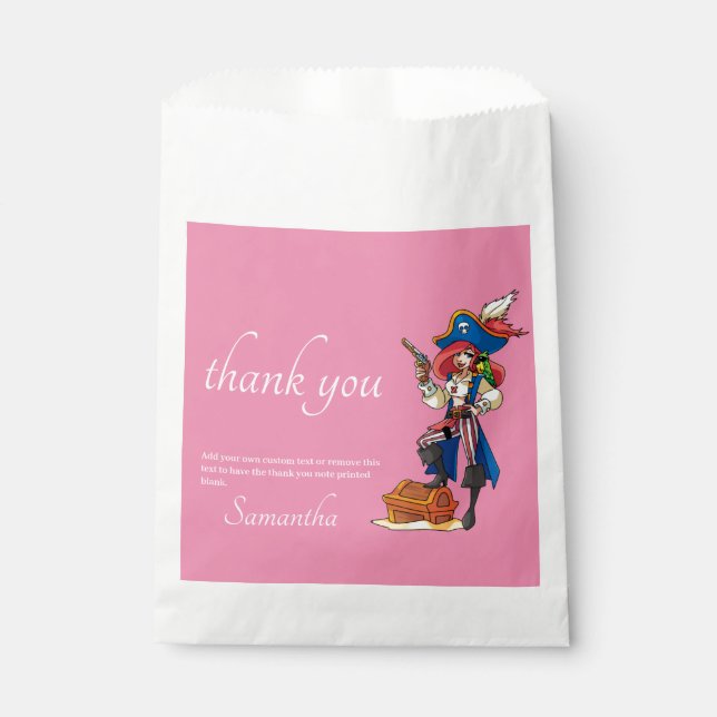 Pirate Lady Thank you Pink Favour Bag (Front)