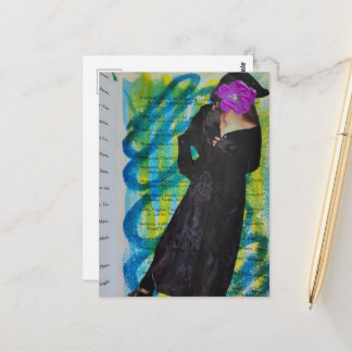 Pirate Lady With Purple Flower Face Mixed Media Postcard