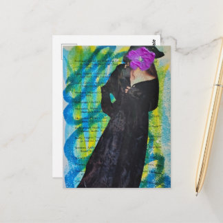 Pirate Lady With Purple Flower Face Mixed Media Postcard