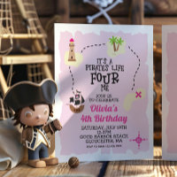 Pirate life FOUR me Pink Birthday Invitation