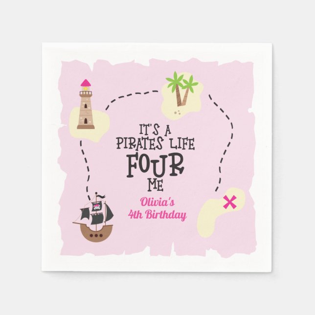 Pirate life FOUR me Pink Birthday Napkin (Front)