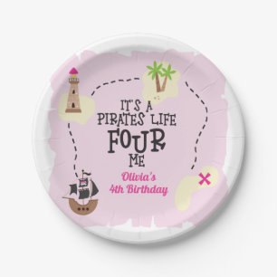Pirate life FOUR me Pink Birthday Paper Plate