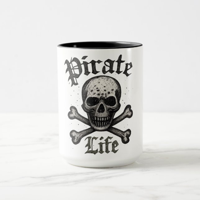 Pirate Life Skull & Crossbones Grunge Design Mug (Center)