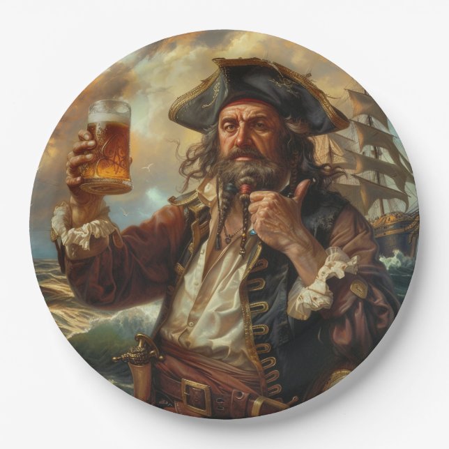 Pirate Man Cave Bar Beverage Tableware BBQ Paper Plate (Front)