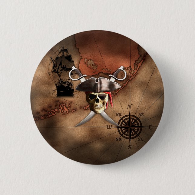 Pirate Map 6 Cm Round Badge (Front)