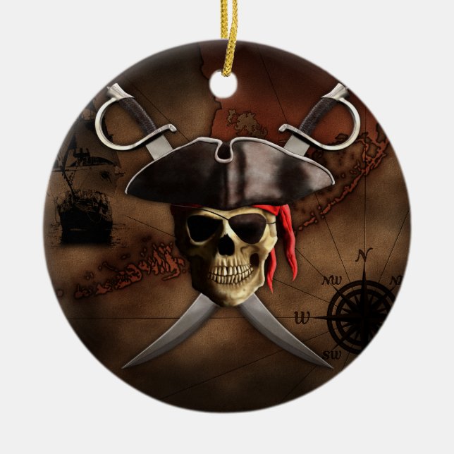 Pirate Map Ceramic Ornament (Front)