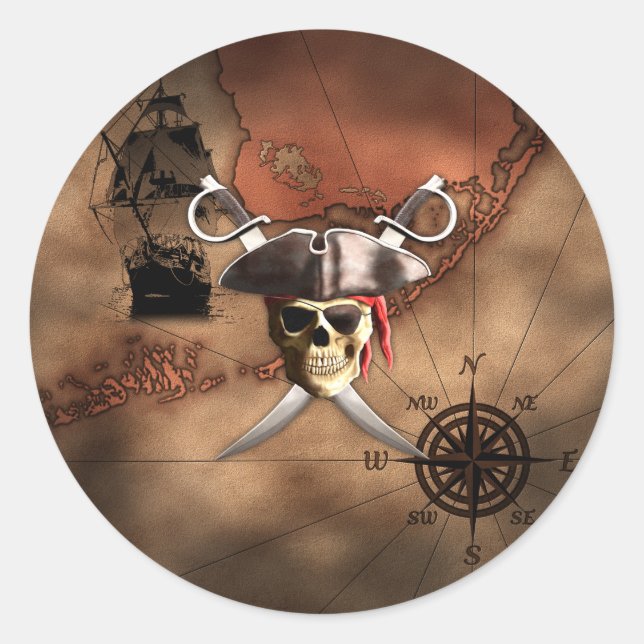 Pirate Map Classic Round Sticker (Front)