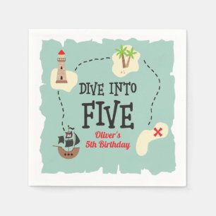 Pirate Map Dive into Five 5th Birthday Napkin