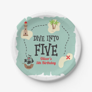 Pirate Map Dive into Five 5th Birthday Paper Plate