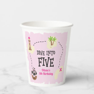 Pirate Map dive into five Pink 5th Birthday Paper Cups