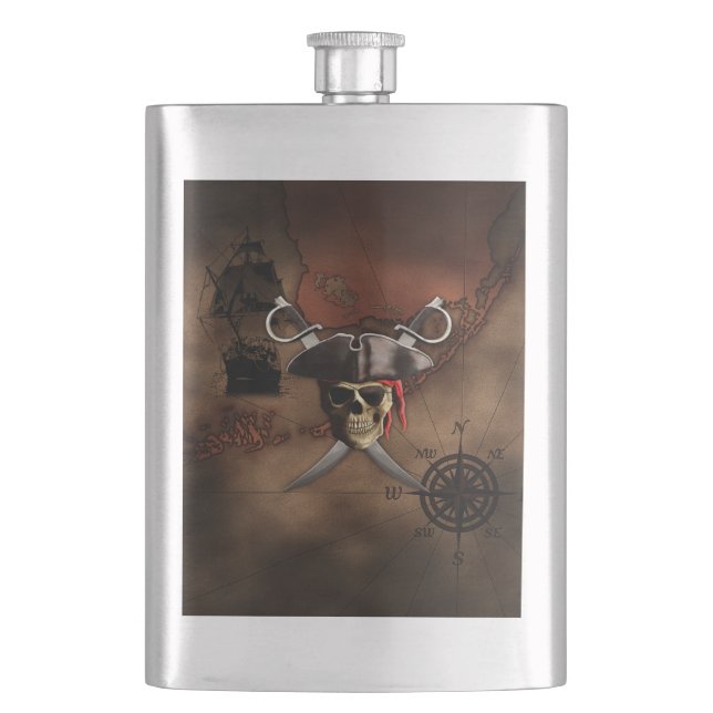 Pirate Map Hip Flask (Front)