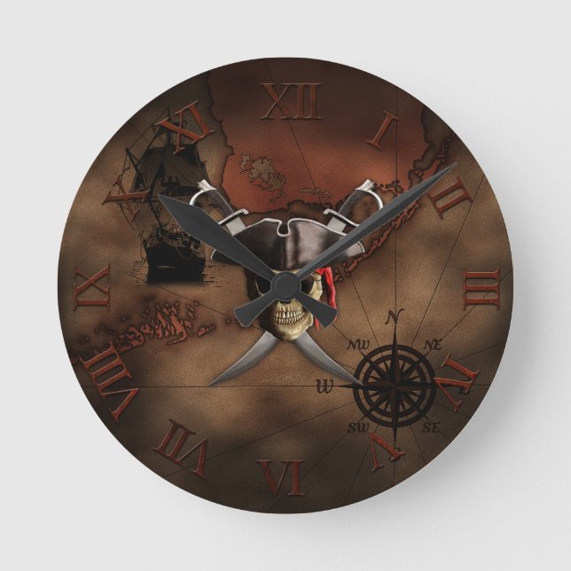Pirate Map Round Clock (Front)