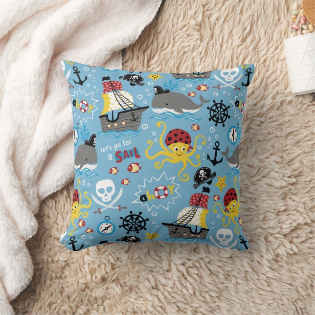 Pirate Marine Life Throw Pillow (Blanket)
