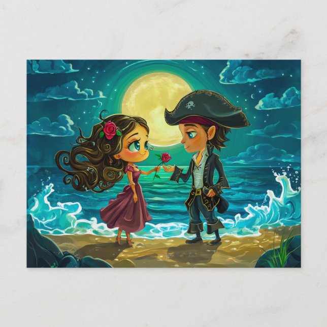 Pirate Marries His Bride on the Beach Postcard (Front)