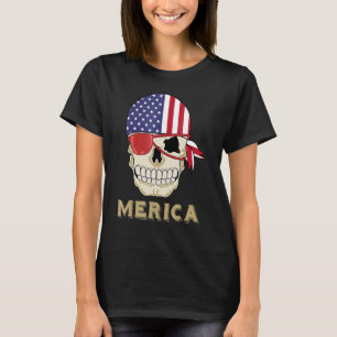 Pirate Merica 4th Of July  Men Skull American Flag T-Shirt