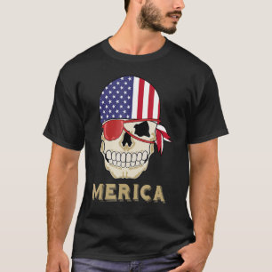 Pirate Merica 4th Of July Men Skull American Flag T-Shirt