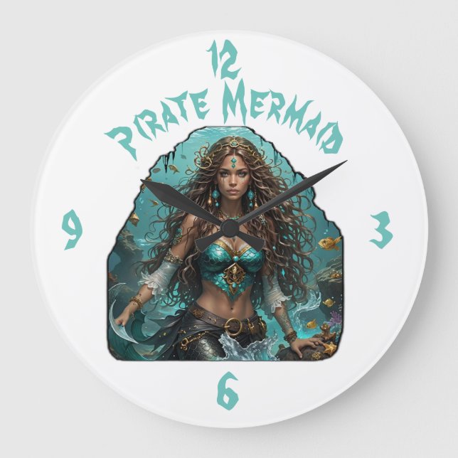 Pirate Mermaid Lady Thunder_Cove Large Clock (Front)