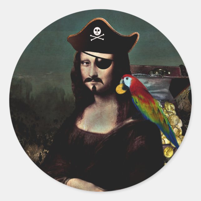 Pirate Mona Lisa with Eye Patch Classic Round Sticker (Front)