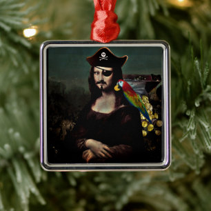 Pirate Mona Lisa with Eye Patch Metal Ornament