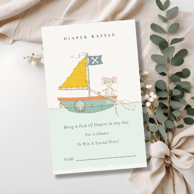 Pirate Mouse Sailboat Diaper Raffle Baby Shower Enclosure Card (Creator Uploaded)