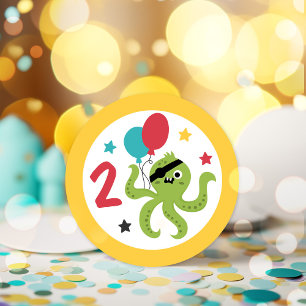 Pirate Octopus Boy Birthday Party Classic Round Sticker