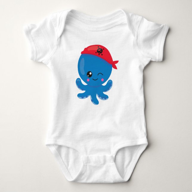 Pirate Octopus, Cute Octopus, Little Octopus Baby Bodysuit (Front)