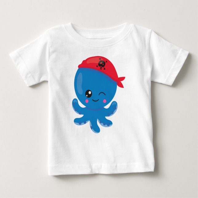 Pirate Octopus, Cute Octopus, Little Octopus Baby T-Shirt (Front)