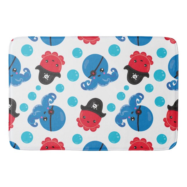 Pirate Octopus, Octopus Pattern, Sea Animals Bath Mat (Front)