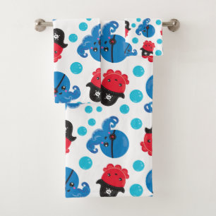 Pirate Octopus, Octopus Pattern, Sea Animals Bath Towel Set