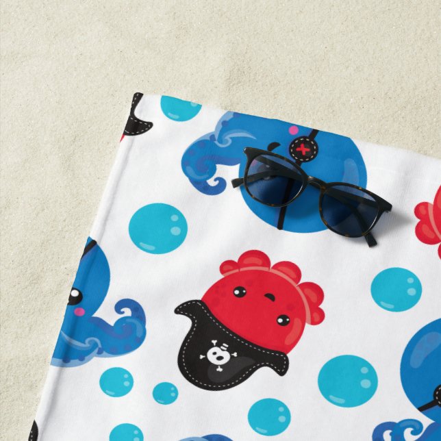 Pirate Octopus, Octopus Pattern, Sea Animals Beach Towel (In Situ)