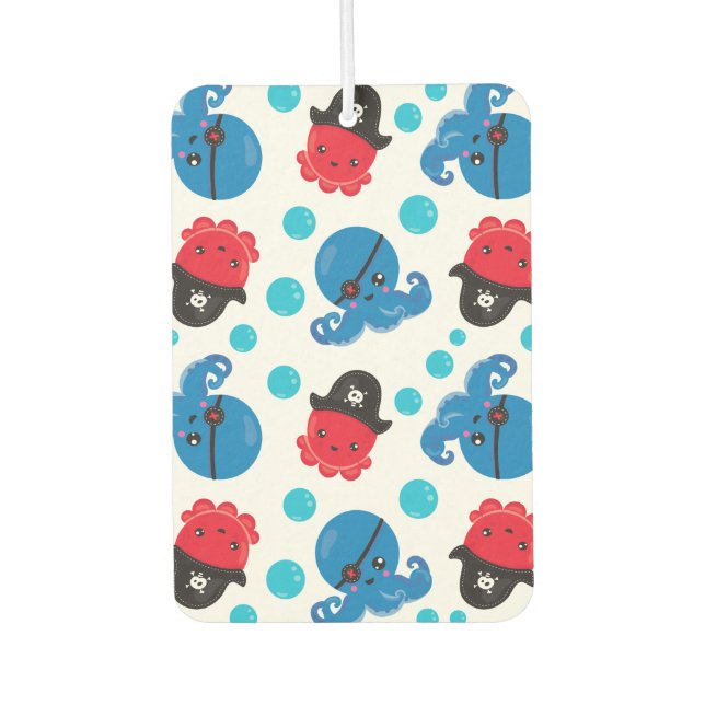 Pirate Octopus, Octopus Pattern, Sea Animals Car Air Freshener (Front)