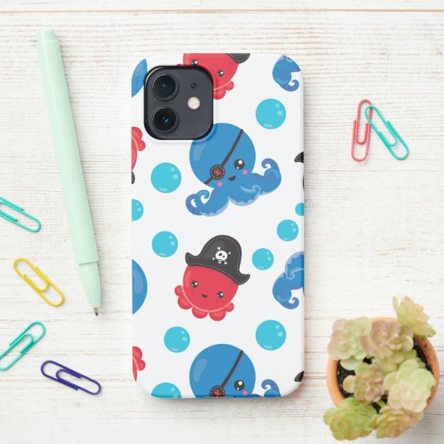 Pirate Octopus, Octopus Pattern, Sea Animals iPhone Case (On Desk)