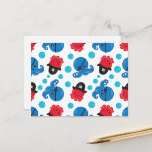 Pirate Octopus, Octopus Pattern, Sea Animals Postcard