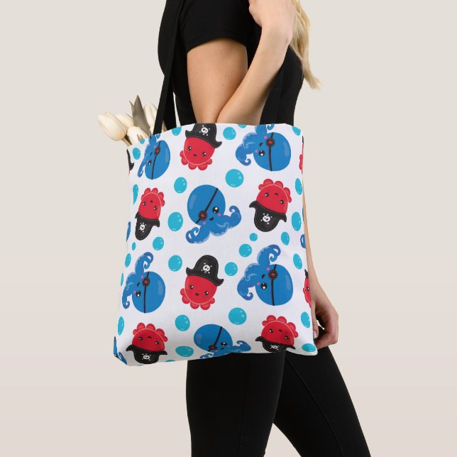 Pirate Octopus, Octopus Pattern, Sea Animals Tote Bag (Close Up)