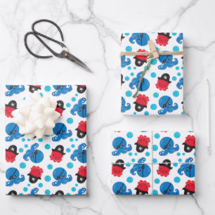 Pirate Octopus, Octopus Pattern, Sea Animals Wrapping Paper Sheet
