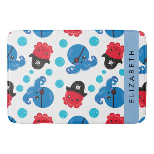 Pirate Octopus, Octopus Pattern, Sea, Your Name Bath Mat